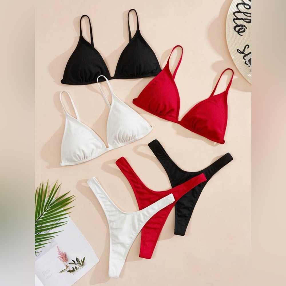 Red, Black, and White Bikini Sets